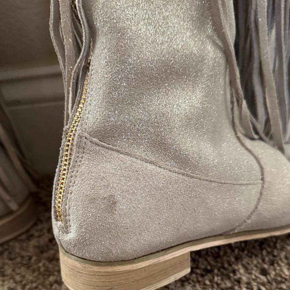 Joyfolie Fringe Glitter Knee-High Boots in Light Silver - Picture 7 of 10